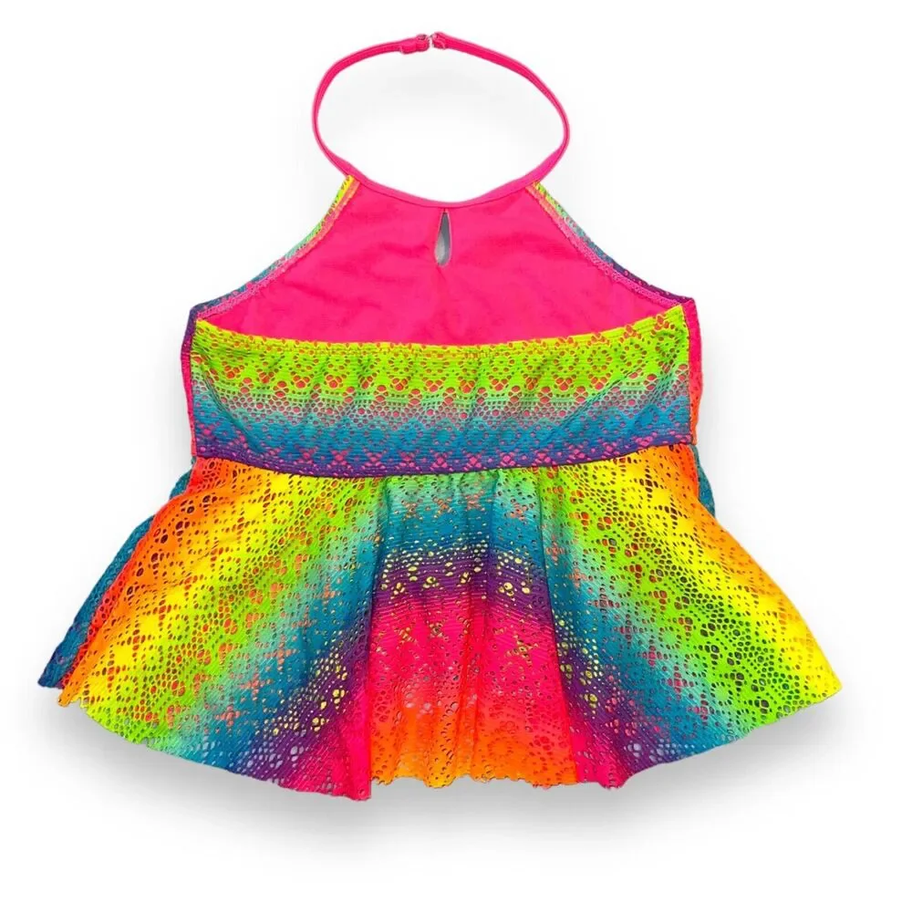 Wonder Nation Girls Swimsuit Two Piece Tankini Tie Dye Crochet Large 10 12